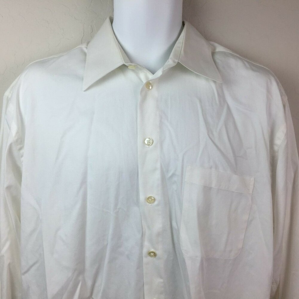 Claiborne Mens White Easy Care Twill Long Sleeve Button-Up Shirt Large 16-32/33